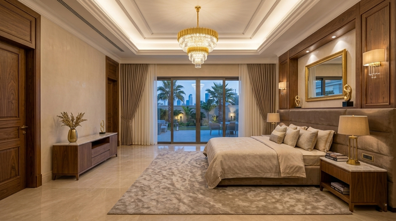 Interior designers in Kuwait selecting color swatches, fabric samples, and materials for a luxury home interior project.